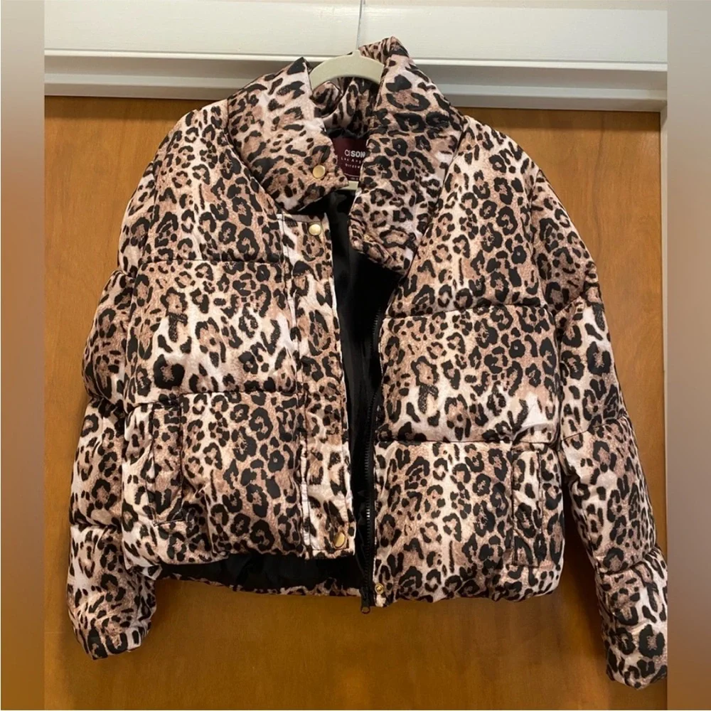 Leopard Print Puffer Jacket - Picture 1 of 5